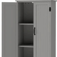 60" 4-Door Storage Cabinet, Multi-Storey Pantry, Adjustable Shelves, Grey, Grey