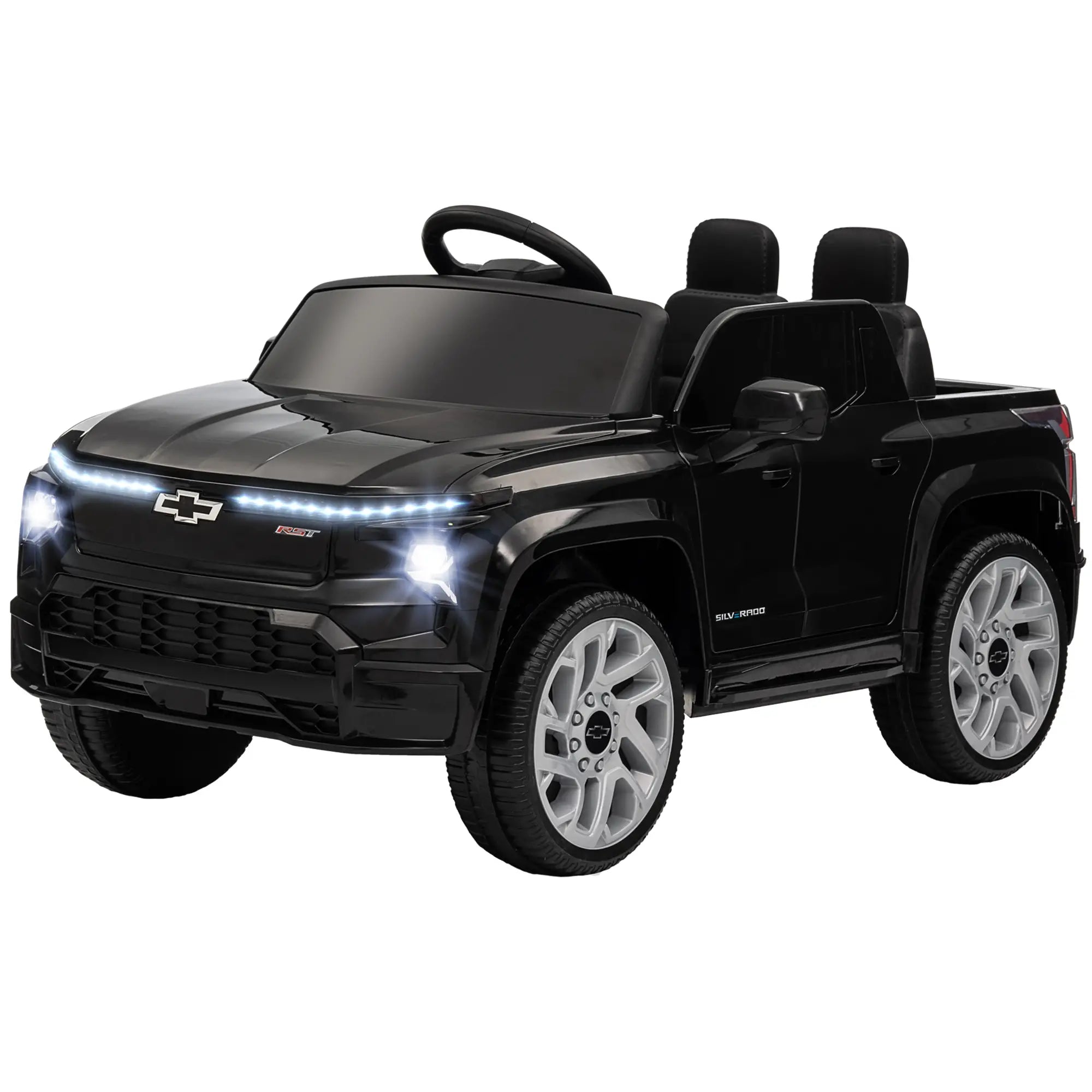 12V Chevrolet Silverado EV RST Licensed Kids Car, Remote, Black Electric Toy Cars Black at Gallery Canada