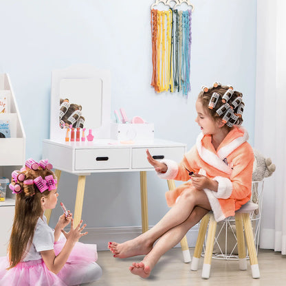 Kids Vanity Set With Mirror, Stool, Drawers, White Kids Bedroom Furniture at Gallery Canada