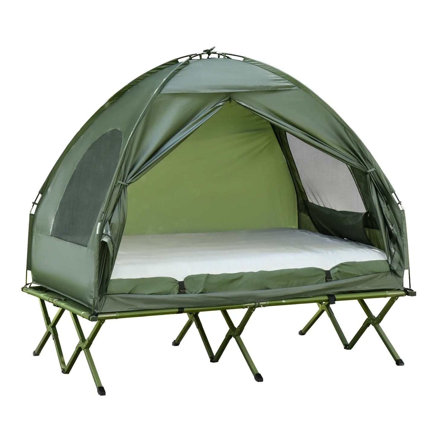 Portable Folding Camping Tent Cot, Air Mattress w/ Carry Bag, Pump, Dark Green Camping Tents Dark Green at Gallery Canada