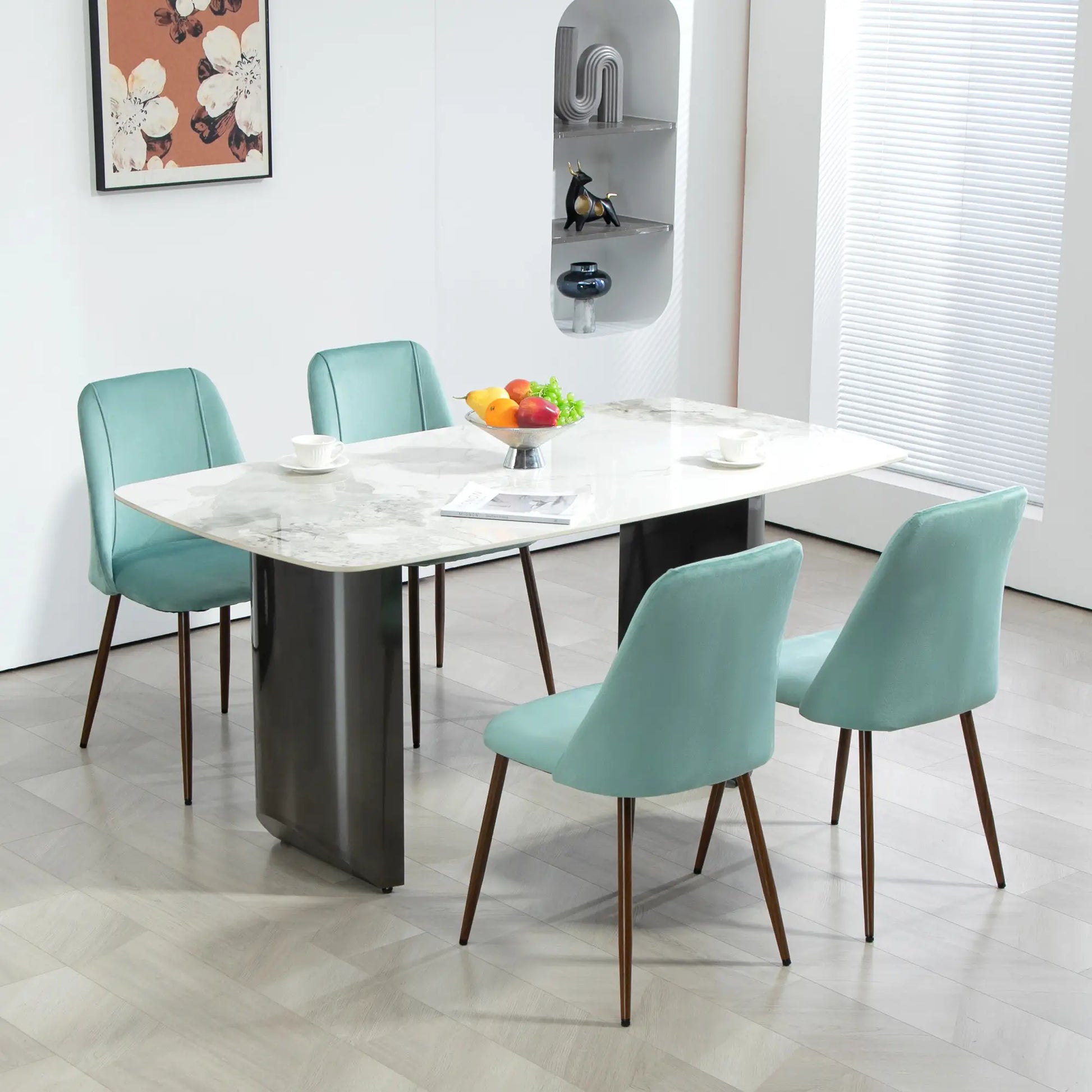 Upholstered Dining Chairs Set of 4, Velvet, Wood-Grain Steel Leg, Light Green Dining Chairs at Gallery Canada