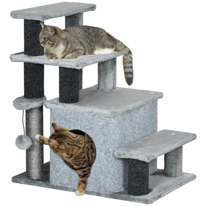Cat Stairs with Scratching Posts, 23.6" x 15.7" x 26", Grey Dog Stairs Black, Grey at Gallery Canada