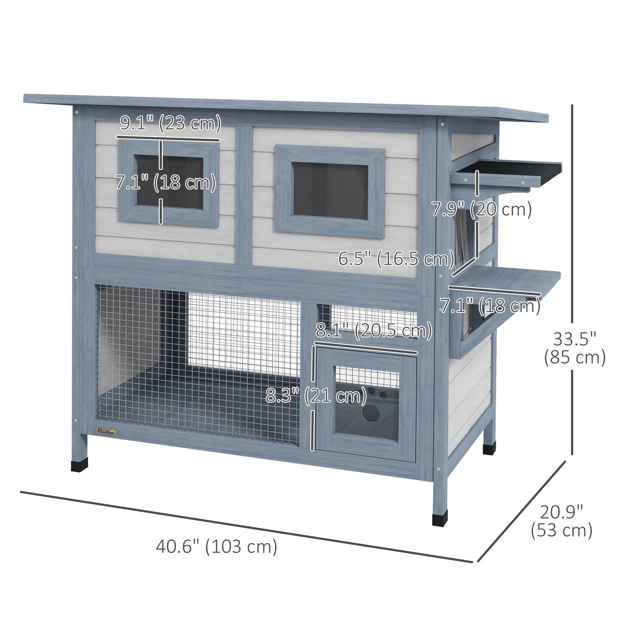 2 Tier Outdoor Cat House, Escape Door, Jump Platform, Light Grey Cat Houses at Gallery Canada