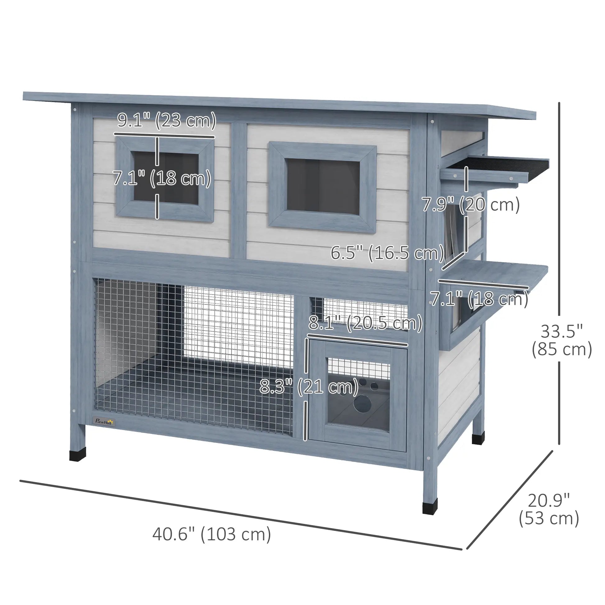 2 Tier Outdoor Cat House, Escape Door, Jump Platform, Light Grey Cat Houses at Gallery Canada
