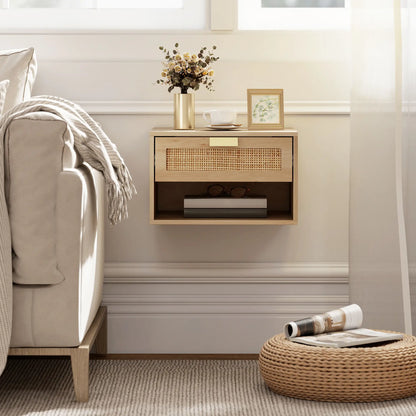 Floating Bedside Table Set, Wall Mount Nightstand With Storage Drawer, Oak Bedside Tables at Gallery Canada