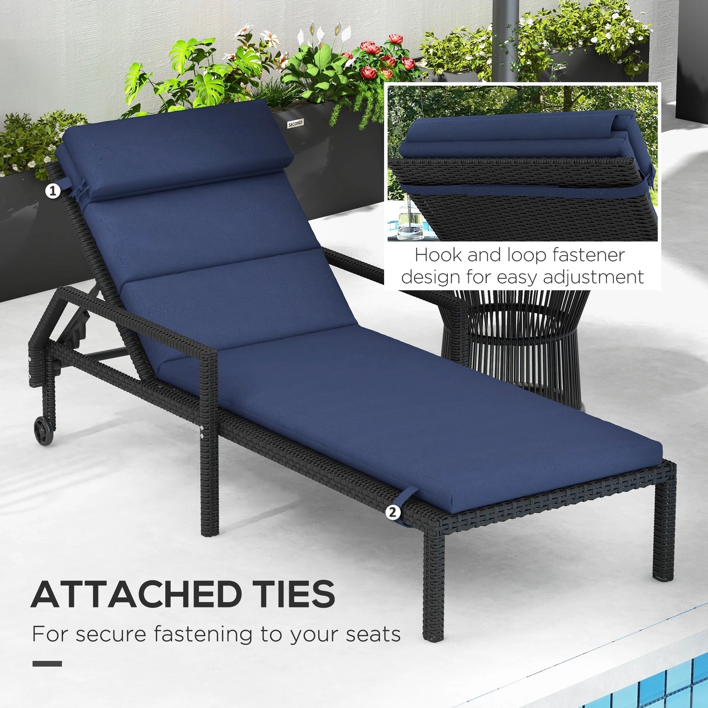 Patio Chaise Lounge Chair Cushions, Set of 2, Dark Blue Patio Chair Cushions at Gallery Canada