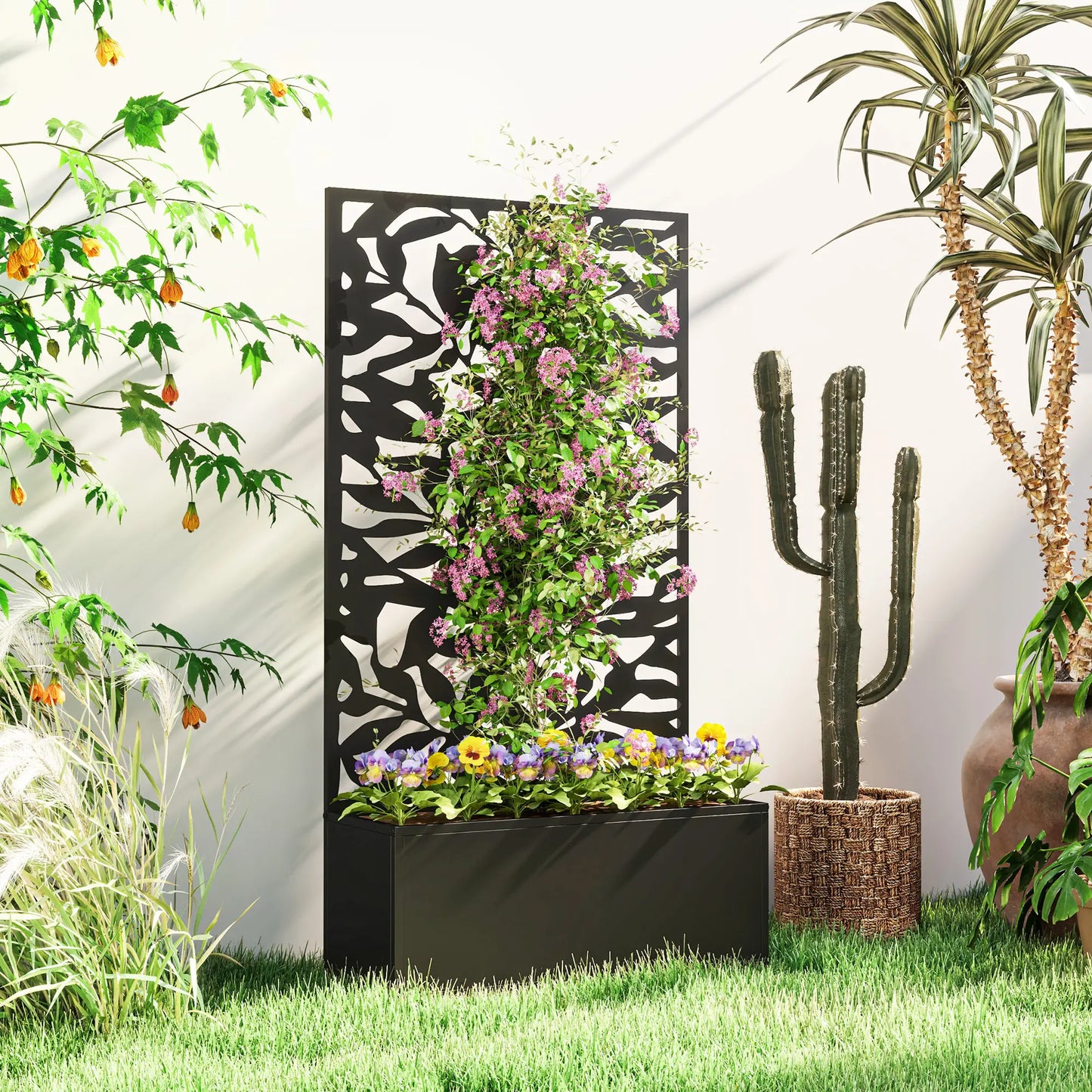 Raised Garden Bed With Trellis, 24" x 9.1" x 44.5", Black Galvanized Planter Boxes at Gallery Canada