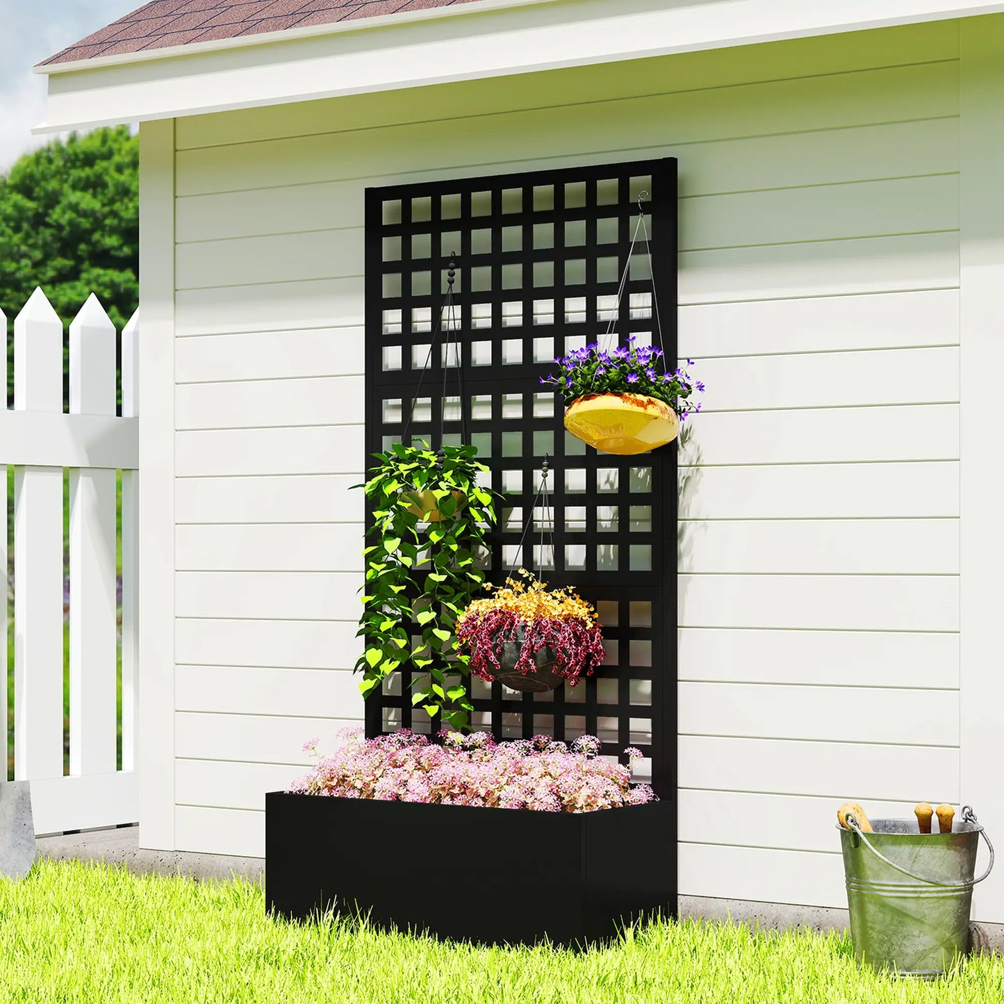 Galvanized Raised Garden Bed, Trellis for Climbing Plants, 35" x 16" x 70" Raised Garden Beds at Gallery Canada