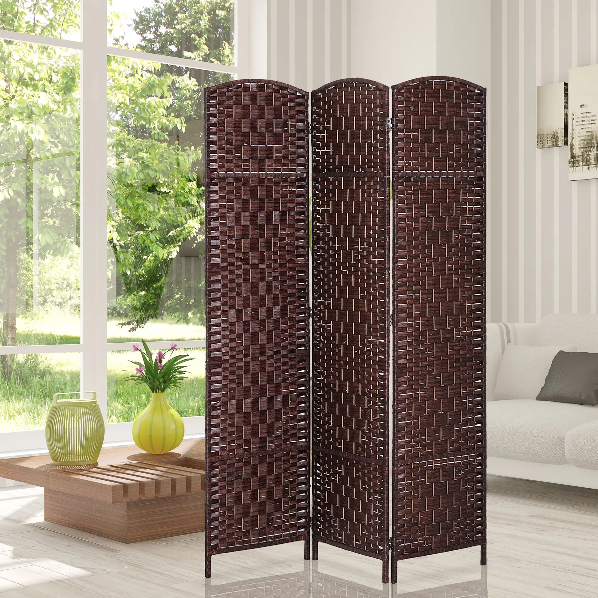 6ft Folding Room Divider, 3 Panel Wooden Frame, Brown Room Dividers at Gallery Canada