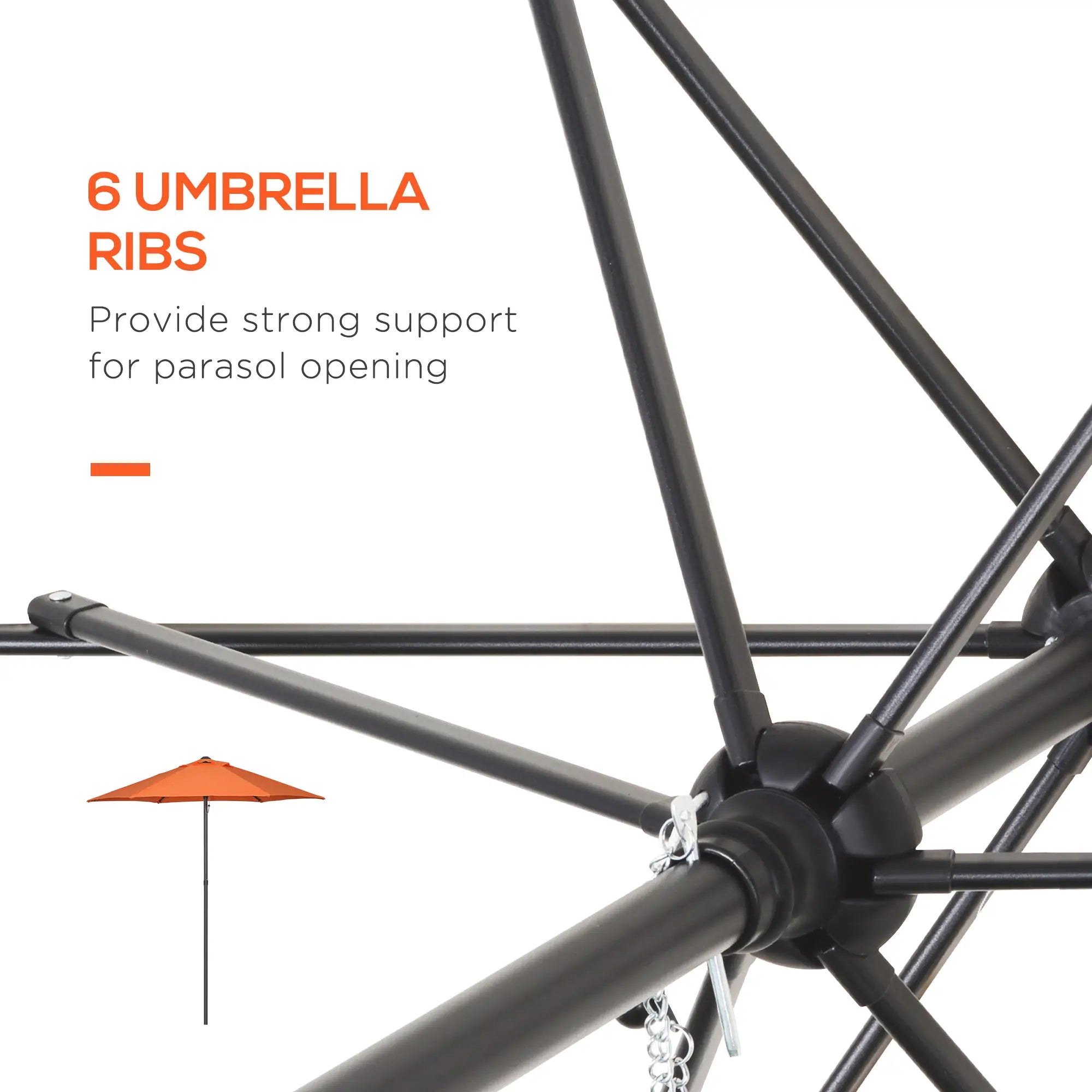 6.6FT Outdoor Patio Umbrella, 6 Solid Ribs, Orange Patio Umbrellas at Gallery Canada