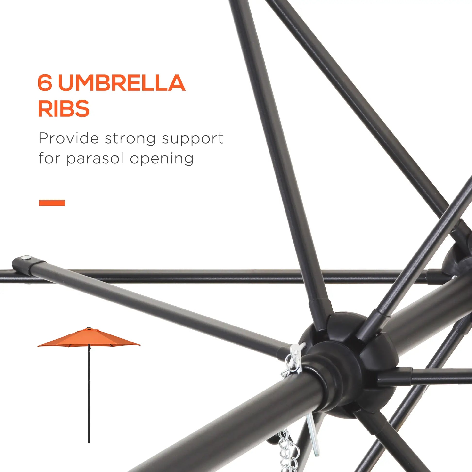 6.6FT Outdoor Patio Umbrella, 6 Solid Ribs, Orange Patio Umbrellas at Gallery Canada