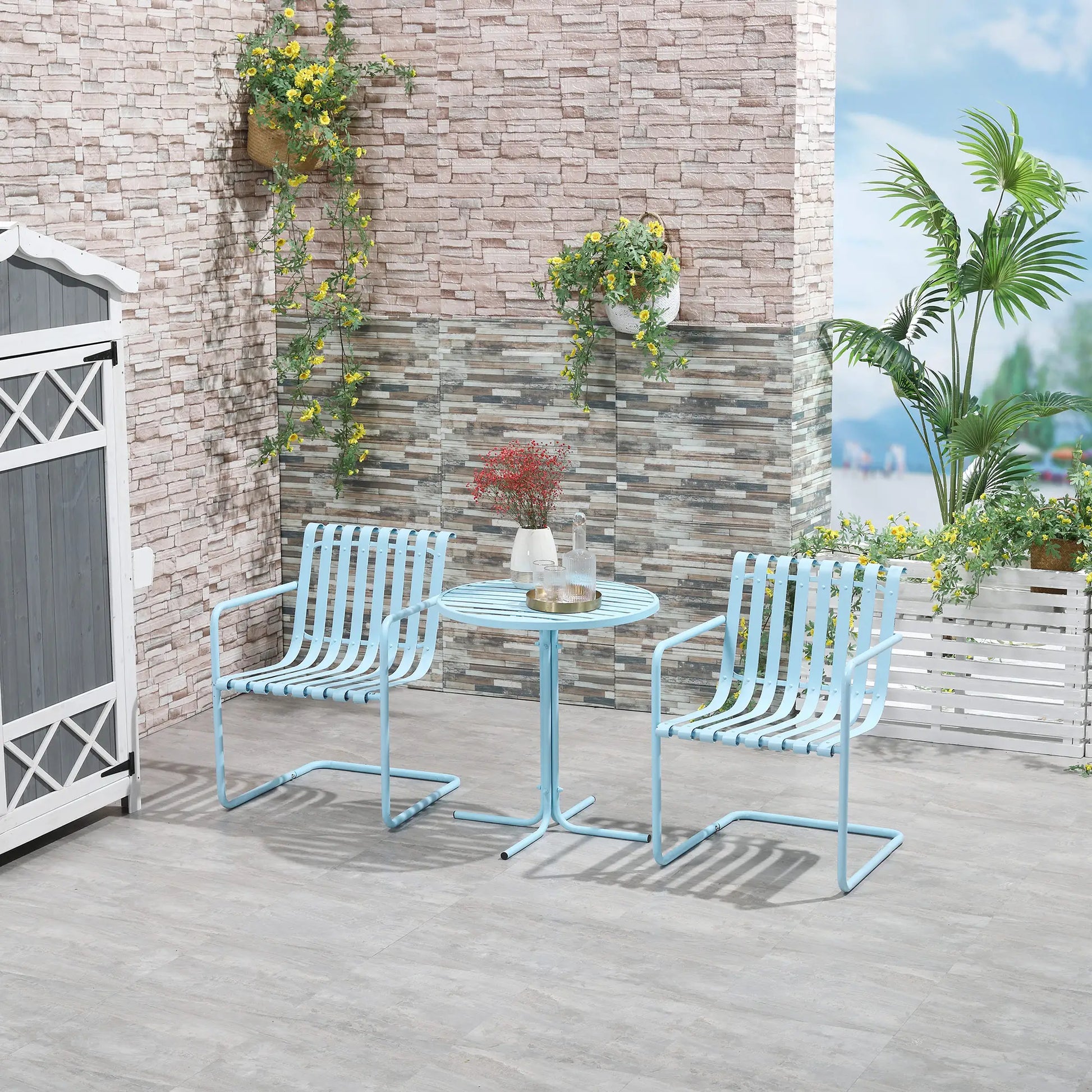 3-Piece Patio Bistro Set, Metal Frame, 2 Chairs & Round Table, Sky Blue Bistro Sets at Gallery Canada