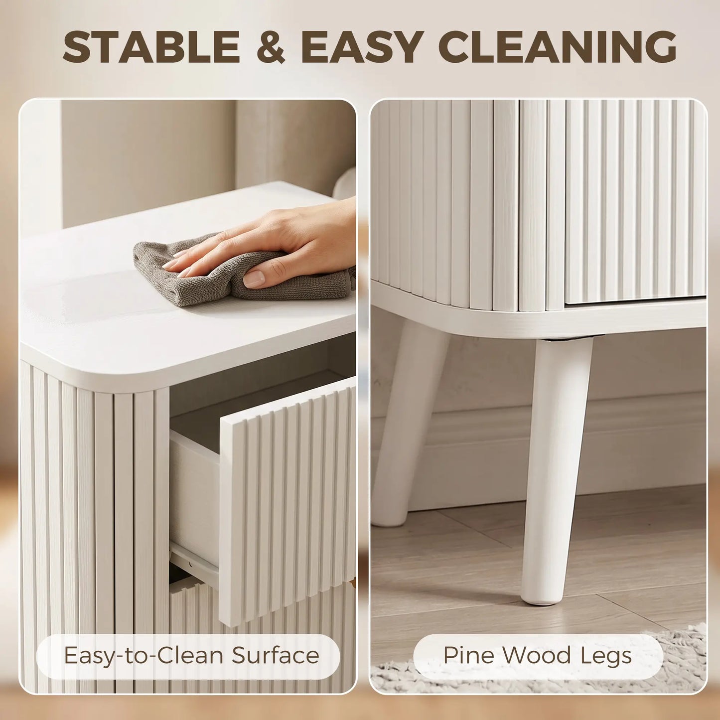 Ensemble de 2 tables de nuit, grain de bois blanc, 2 tiroirs