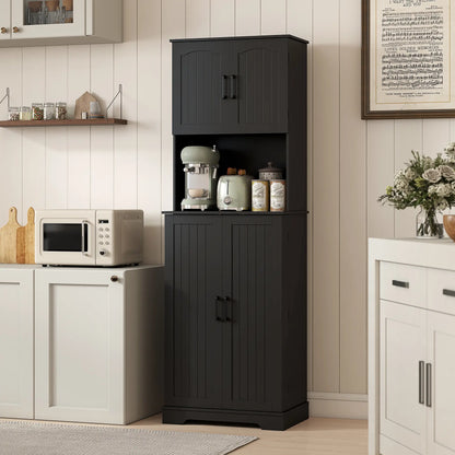 71.5" Tall Pantry Cabinet, Farmhouse Kitchen Storage, Adjustable Shelves, Black Kitchen Pantry Cabinets at Gallery Canada