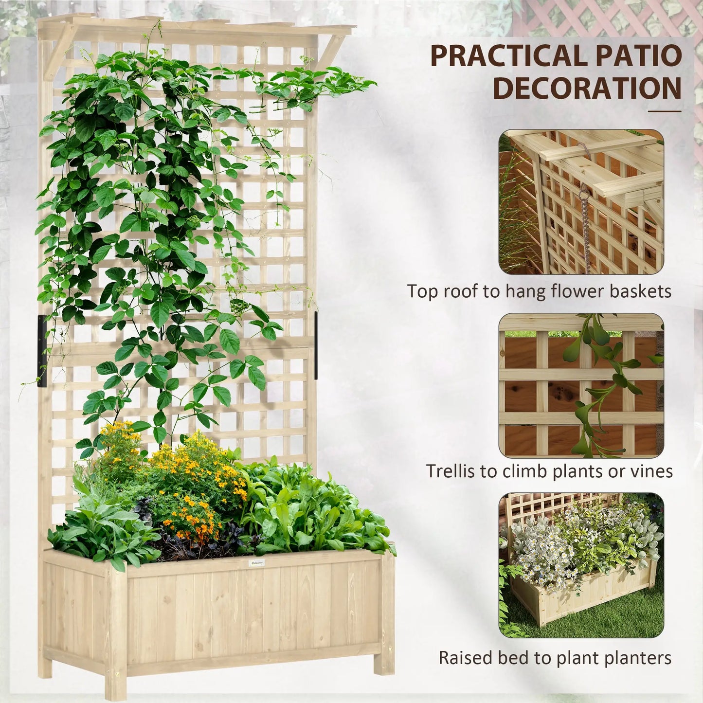 Wood Planter With Trellis For Climbing Plants, Raised Garden Bed Wooden Planter Boxes at Gallery Canada