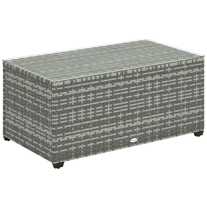PE Wicker Outdoor Coffee Table, Rectangular Patio Table With Tempered Glass Top, Light Grey Patio Side Tables at Gallery Canada