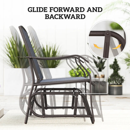 3 Piece Patio Glider Set, Breathable Mesh Seat, Glass Top Table, Grey Outdoor Gliders at Gallery Canada