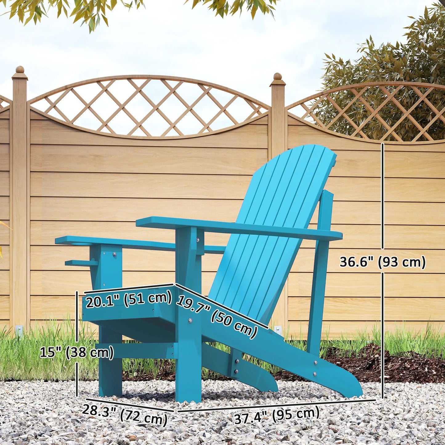 Classic Adirondack Chair, Garden Deck Chair with Cup Holder, Turquoise Patio Chairs at Gallery Canada