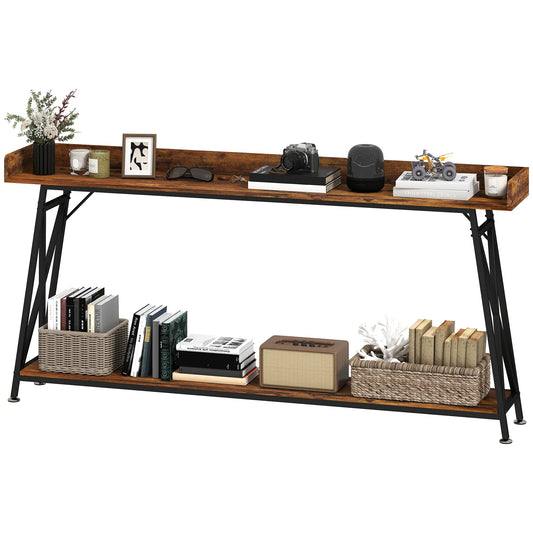 71 Inch Extra Long Console Table with Storage Shelf, Rustic Brown