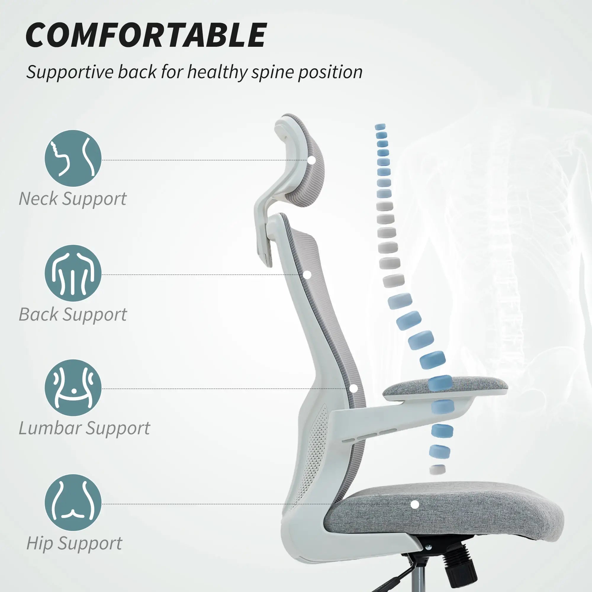 Ergonomic Office Chair, Adjustable Lumbar Support, Headrest, Flip-Up Armrests, Grey Task Chairs at Gallery Canada