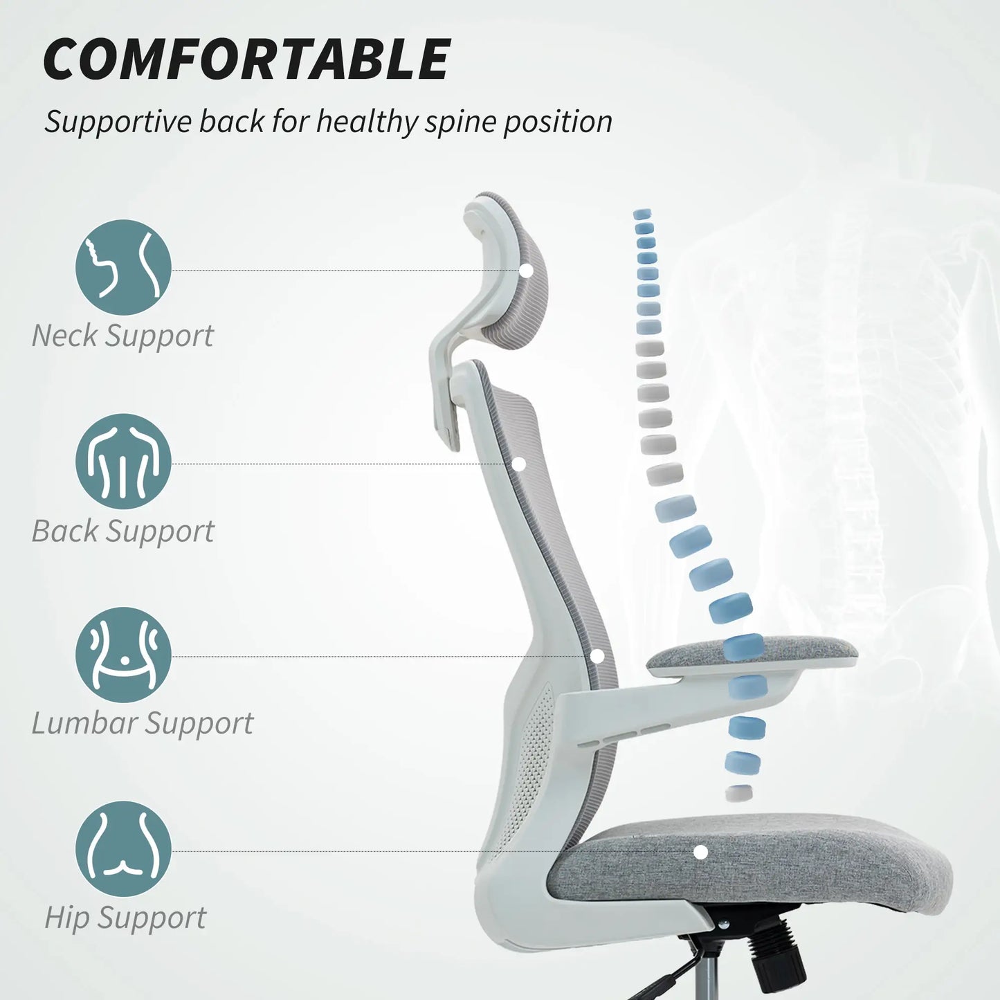 Ergonomic Office Chair, Adjustable Lumbar Support, Headrest, Flip-Up Armrests, Grey Task Chairs at Gallery Canada