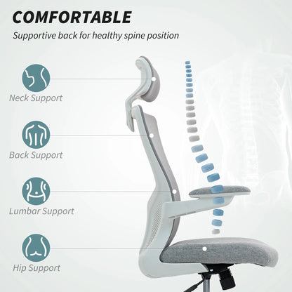Ergonomic Office Chair, Adjustable Lumbar Support, Headrest, Flip-Up Armrests, Grey Task Chairs at Gallery Canada