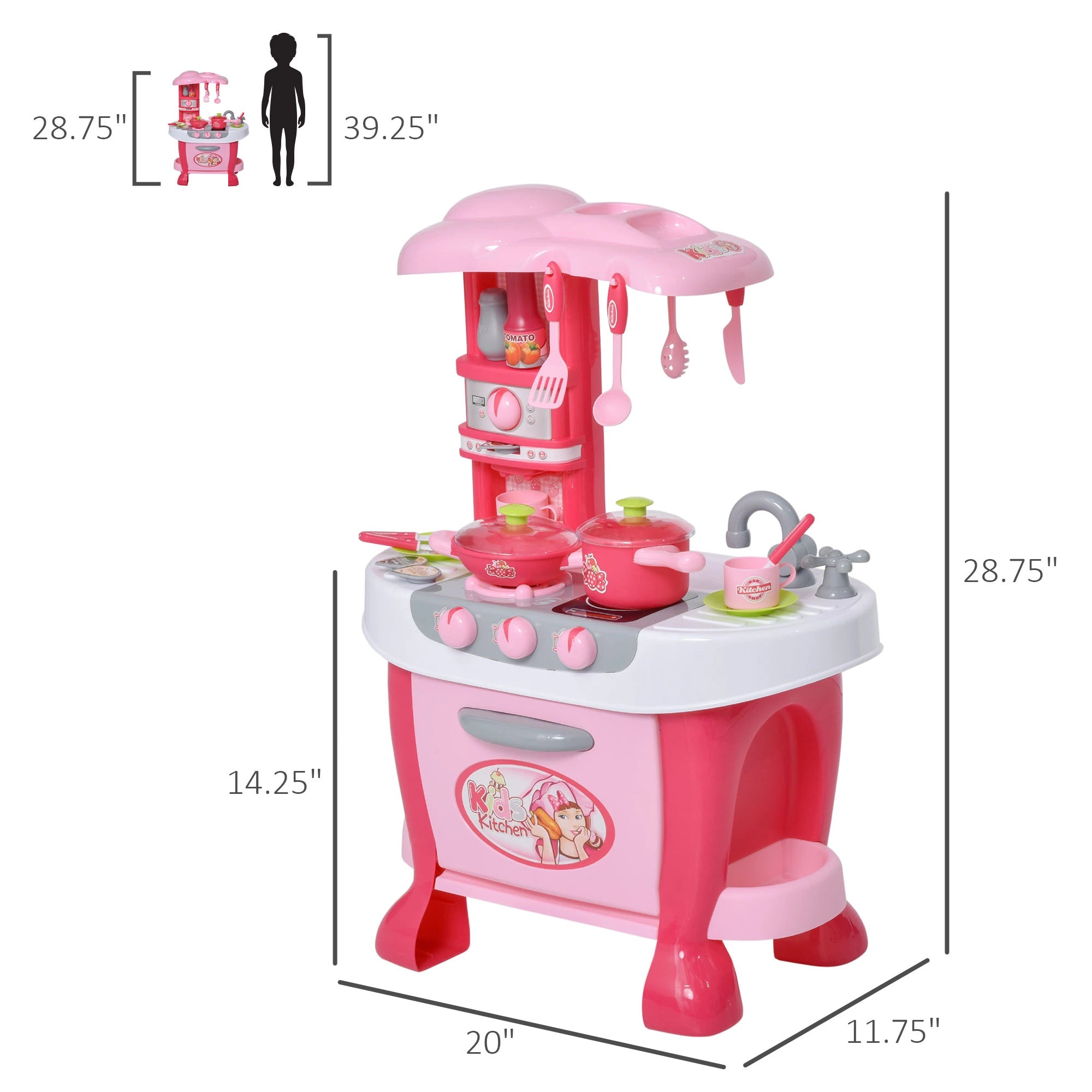 Kids Kitchen Playset, Pretend Toy with Light, Sound, 38Pcs, Pink Play Kitchen at Gallery Canada