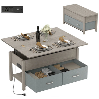 Lift Top Coffee Table, 3 Hidden Compartments, 2 Fabric Drawers, Expandable Top, Charging Station Coffee Tables at Gallery Canada