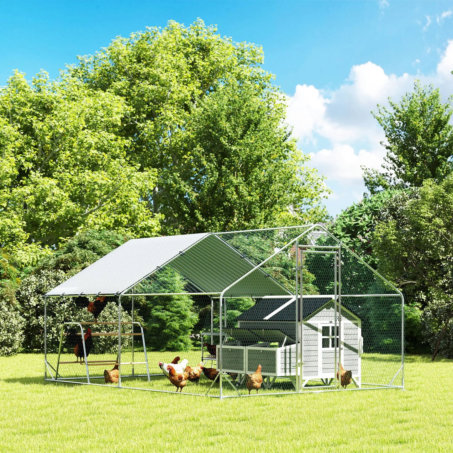 Metal Chicken Coop With Cover, Nesting Box, Roosting Bars, 9.8 x 13.1 x 6.4 ft Chicken Coops at Gallery Canada