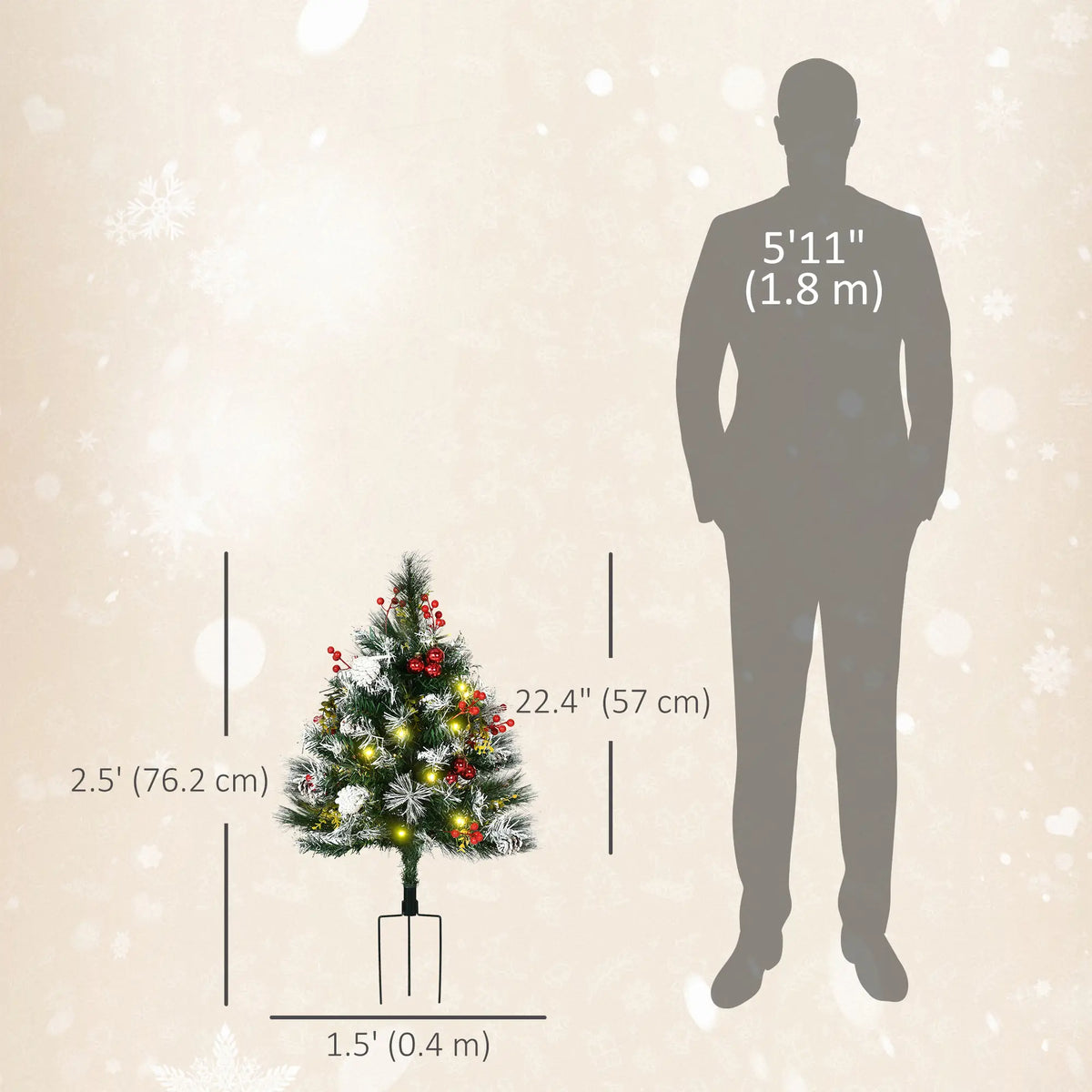 2 Foot Prelit Artificial Christmas Tree, 70 Branches, Warm White LED, Red Berries, Pine Cones, Green Pre Lit Christmas Trees at Gallery Canada