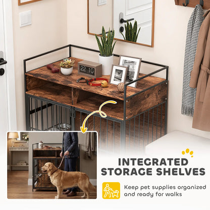 Dog Crate Furniture With Rotating Feeding Station, Rustic Brown Dog Cages & Crates at Gallery Canada