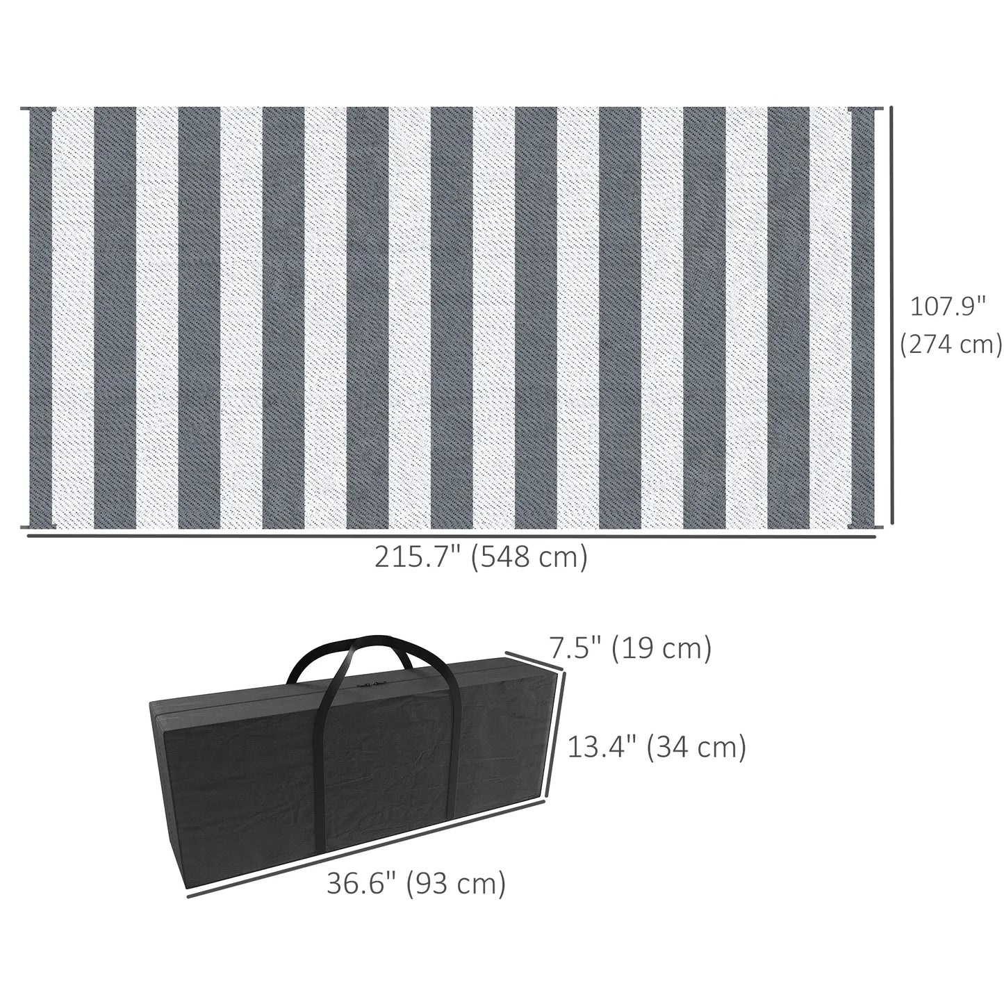 Reversible Outdoor RV Rug, Patio Floor Mat, 9' x 18', Grey & White Garden Decor at Gallery Canada