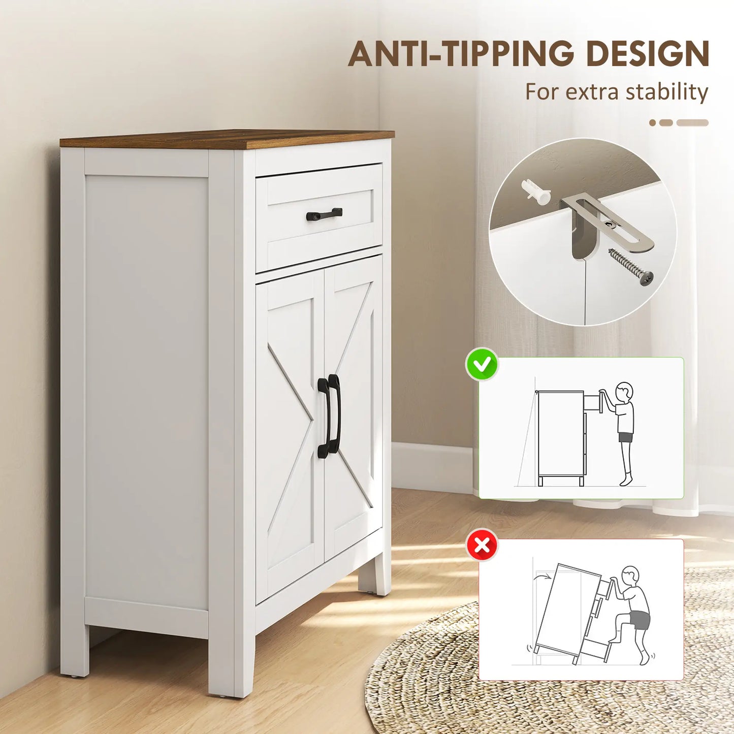 Farmhouse Bathroom Storage Cabinet with Barn Doors, White