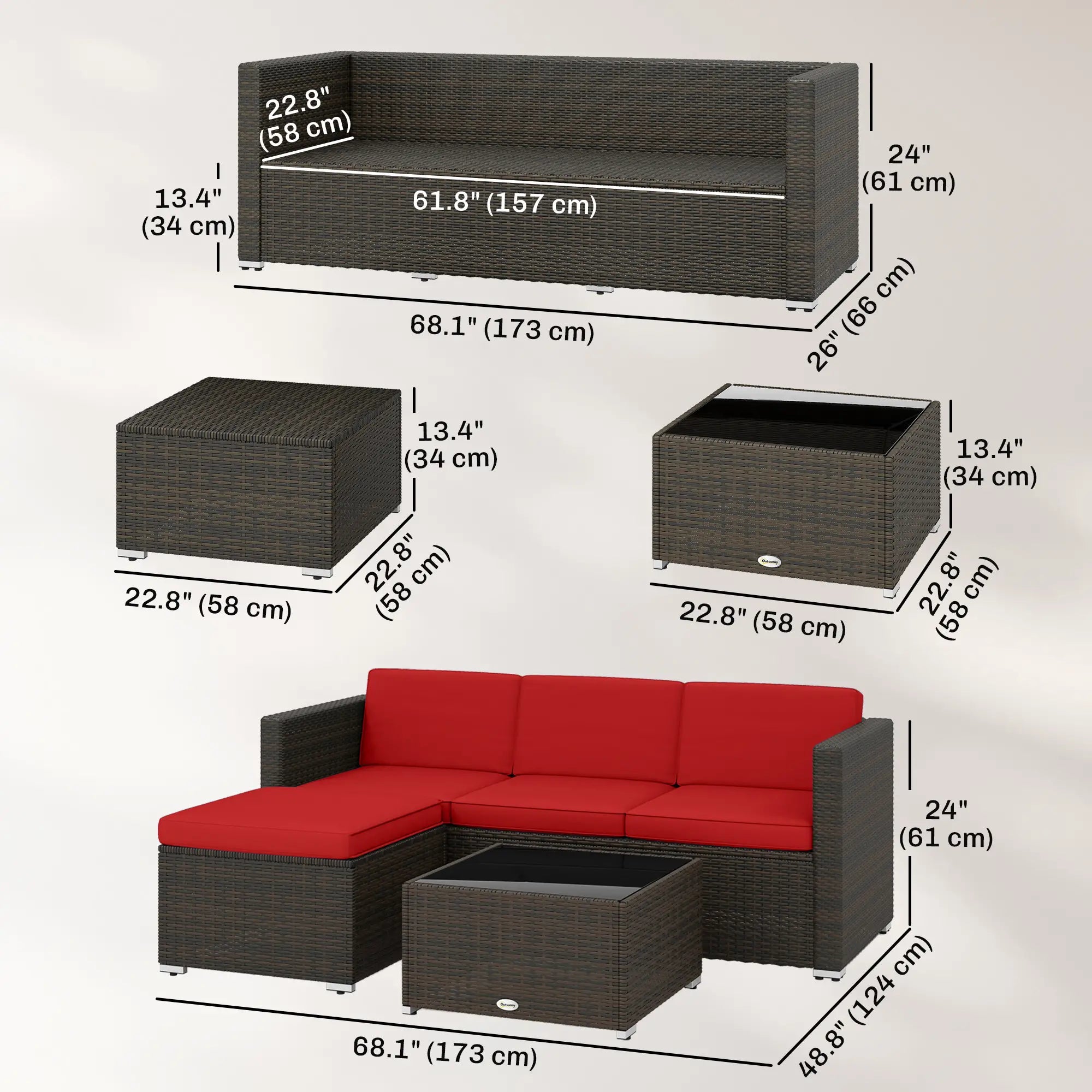 3-Piece Patio Furniture Set, Outdoor PE Rattan Wicker Sofa, Glass Top Table Patio Furniture Sets at Gallery Canada