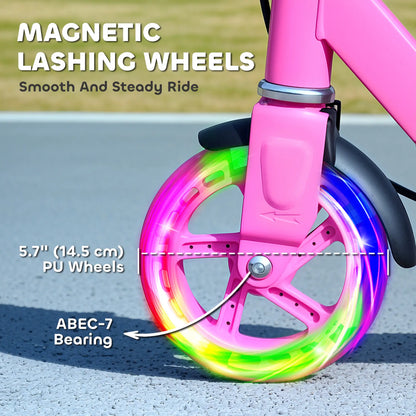 Kids Scooter, Light Up Wheels, Adjustable Handlebar, Rear Brake, Ages 3-8, Pink Scooters at Gallery Canada