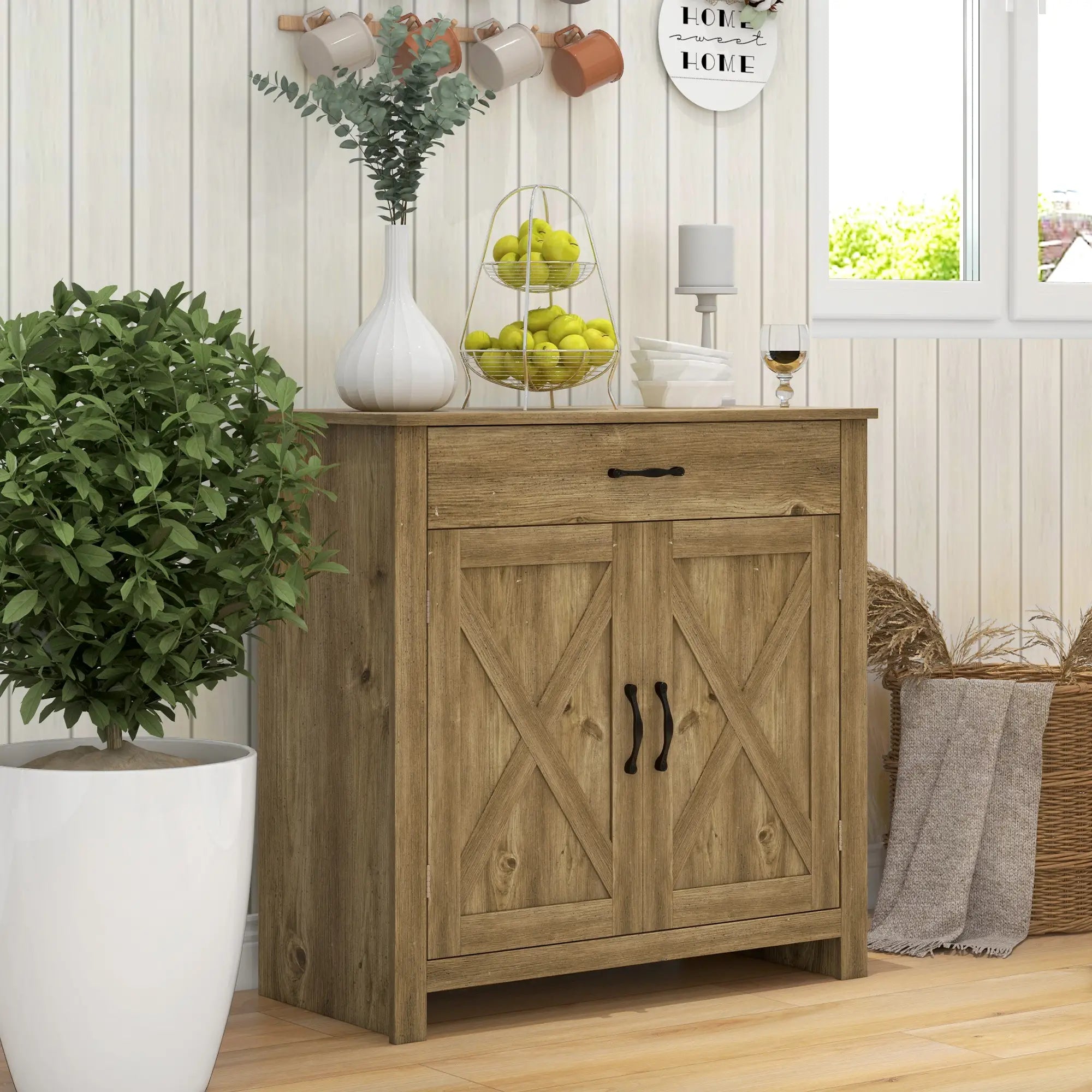 Farmhouse Sideboard, Storage Cabinet with Barn Doors, Nature Wood Bar Cabinets at Gallery Canada