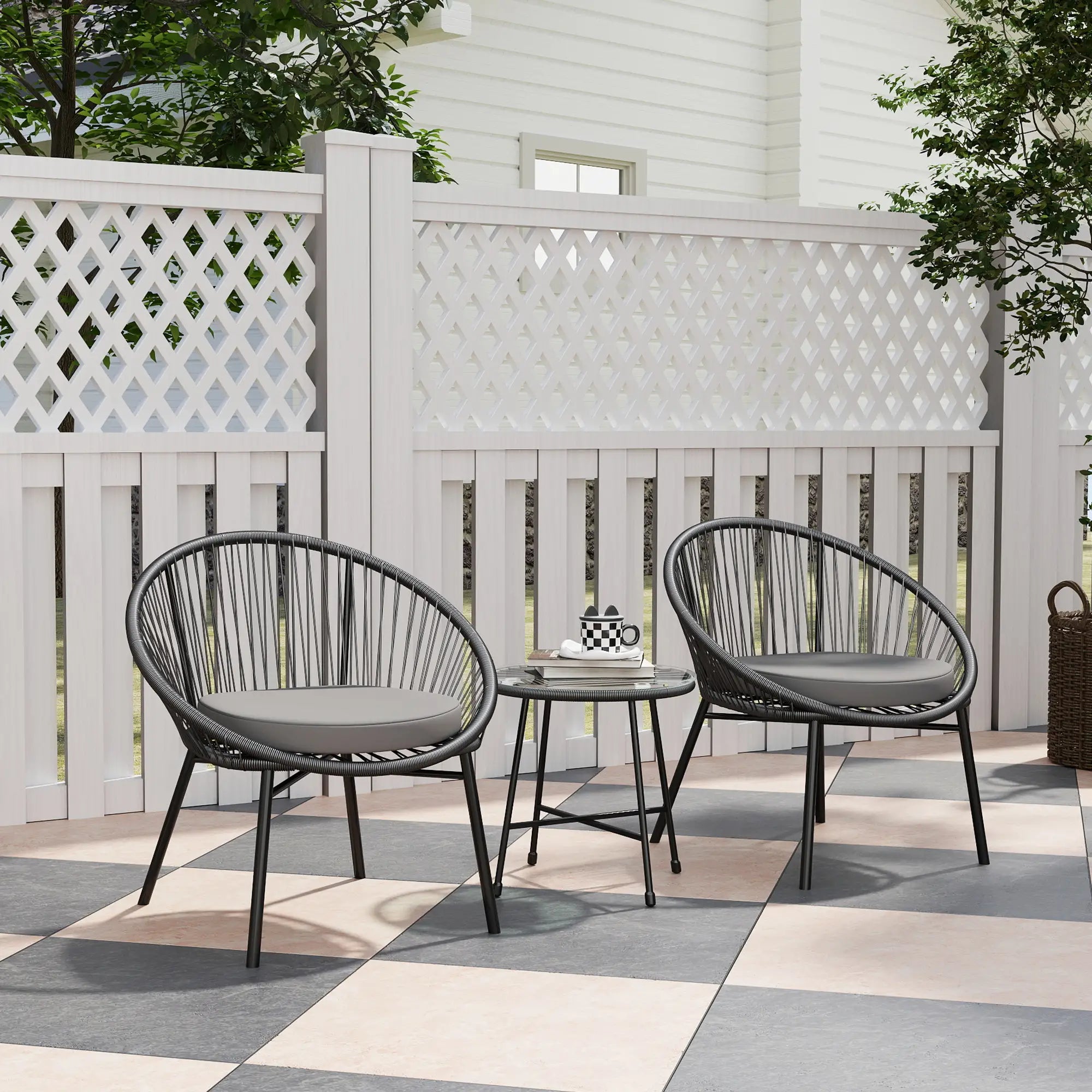 3-Piece Wicker Patio Set, Soft Cushions, Glass Tabletop, Black Bistro Sets at Gallery Canada