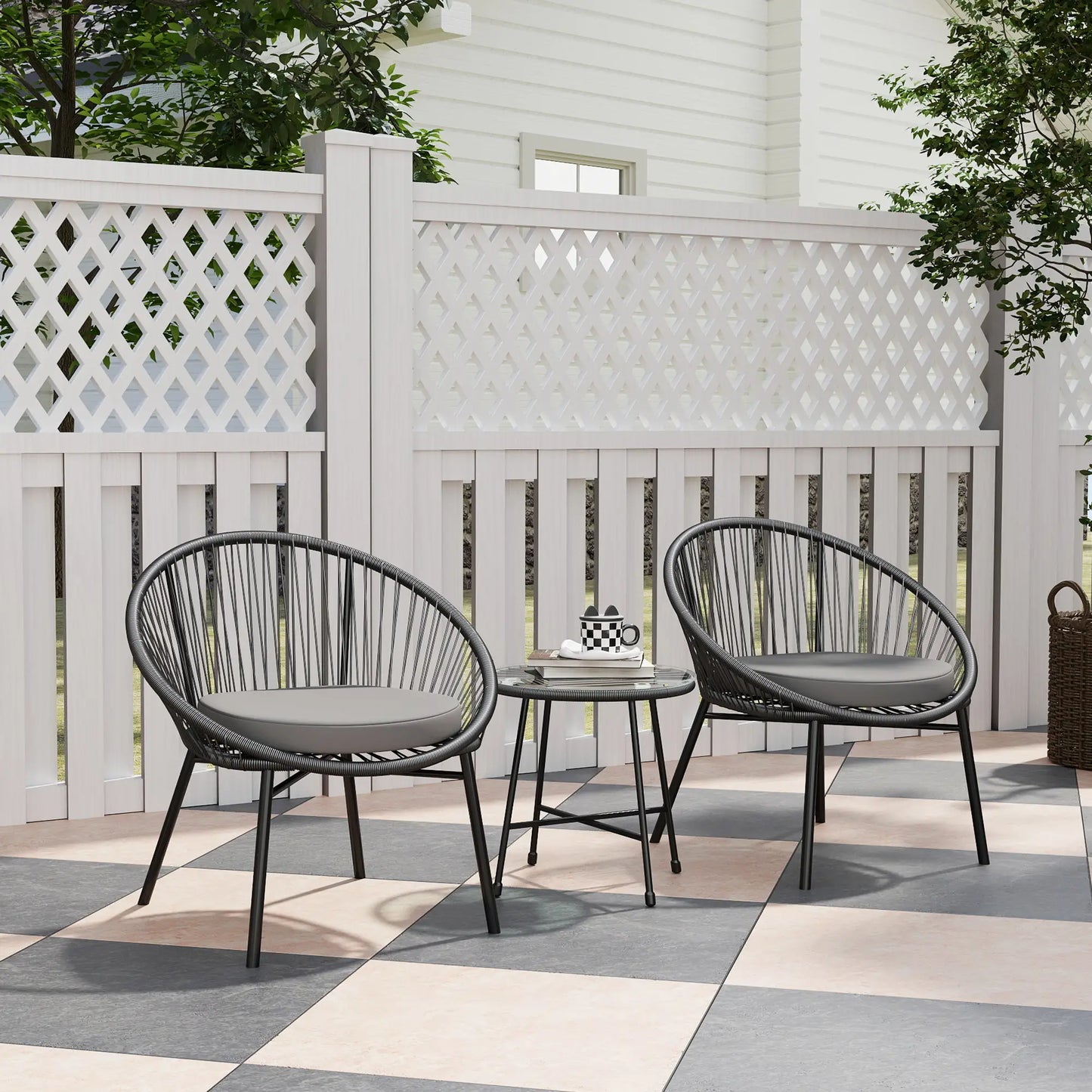 3-Piece Wicker Patio Set, Soft Cushions, Glass Tabletop, Black Bistro Sets at Gallery Canada