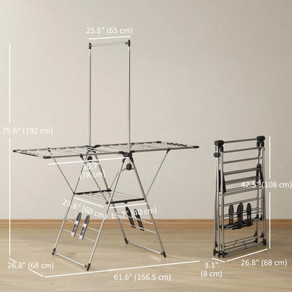 Foldable Stainless Steel Clothes Drying Rack, Adjustable Gullwings, Silver Bath Accessories at Gallery Canada