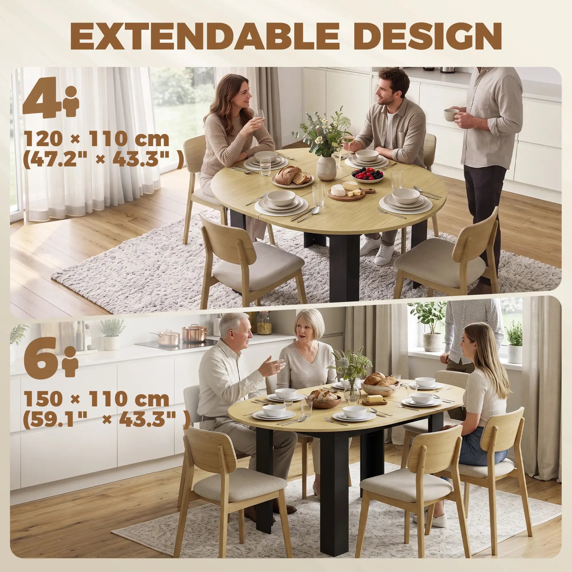 Extendable Round to Oval Dining Table, Oak Black, Black Dining Tables at Gallery Canada
