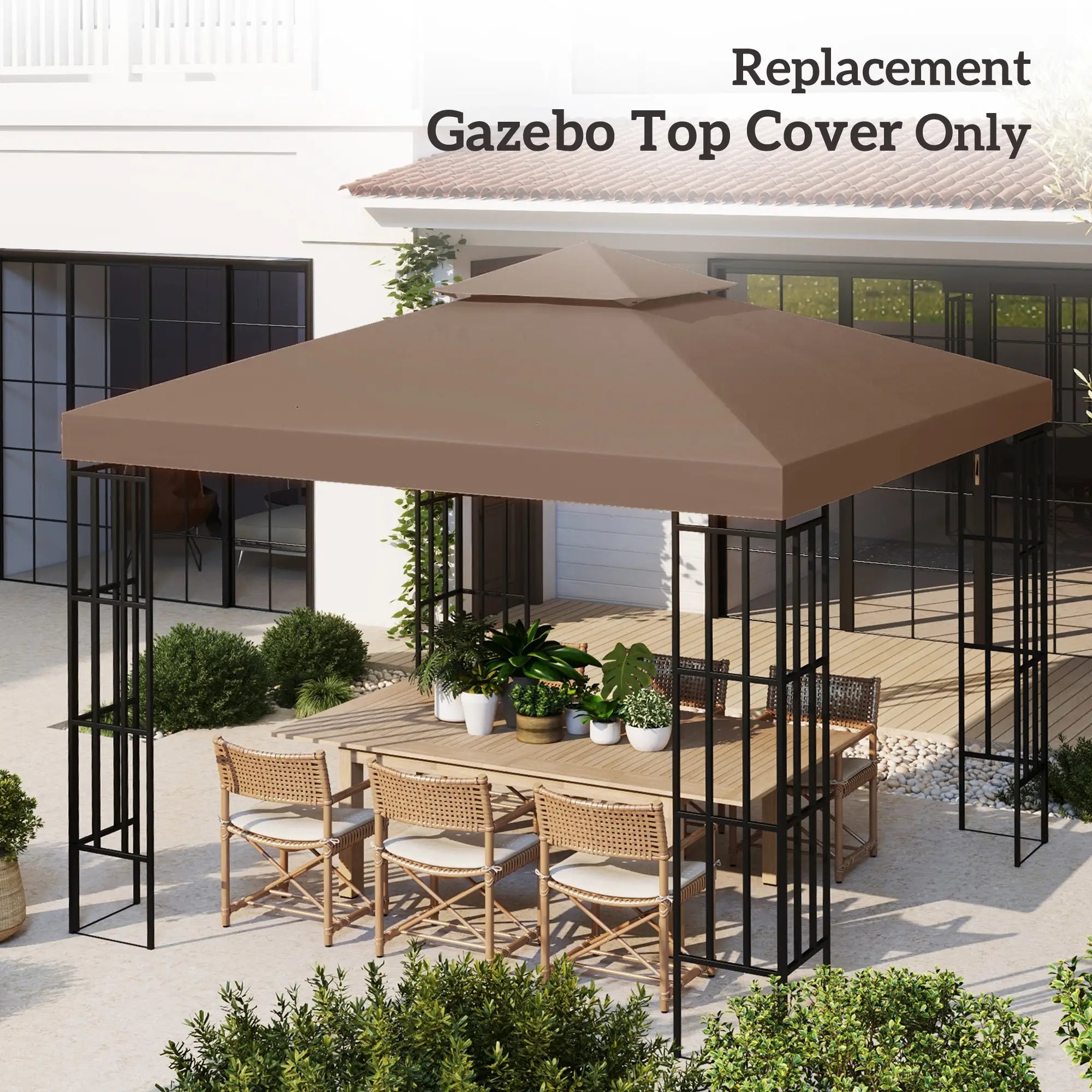 10' x 10' Square 2-Tier Gazebo Canopy Cover, Outdoor Garden Sun Shade, Coffee Gazebo Canopy Replacement at Gallery Canada