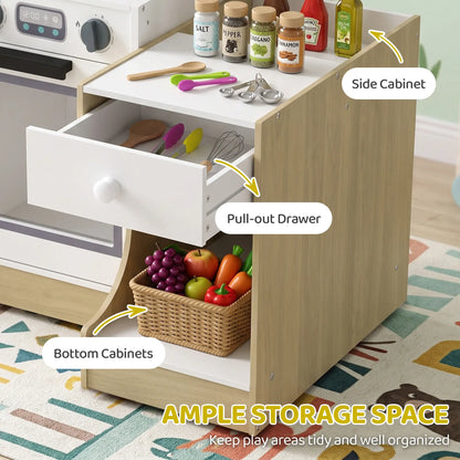 2-In-1 Kids Kitchen Playset, Table & Chair with Sink, Oven, Microwave, 3-8