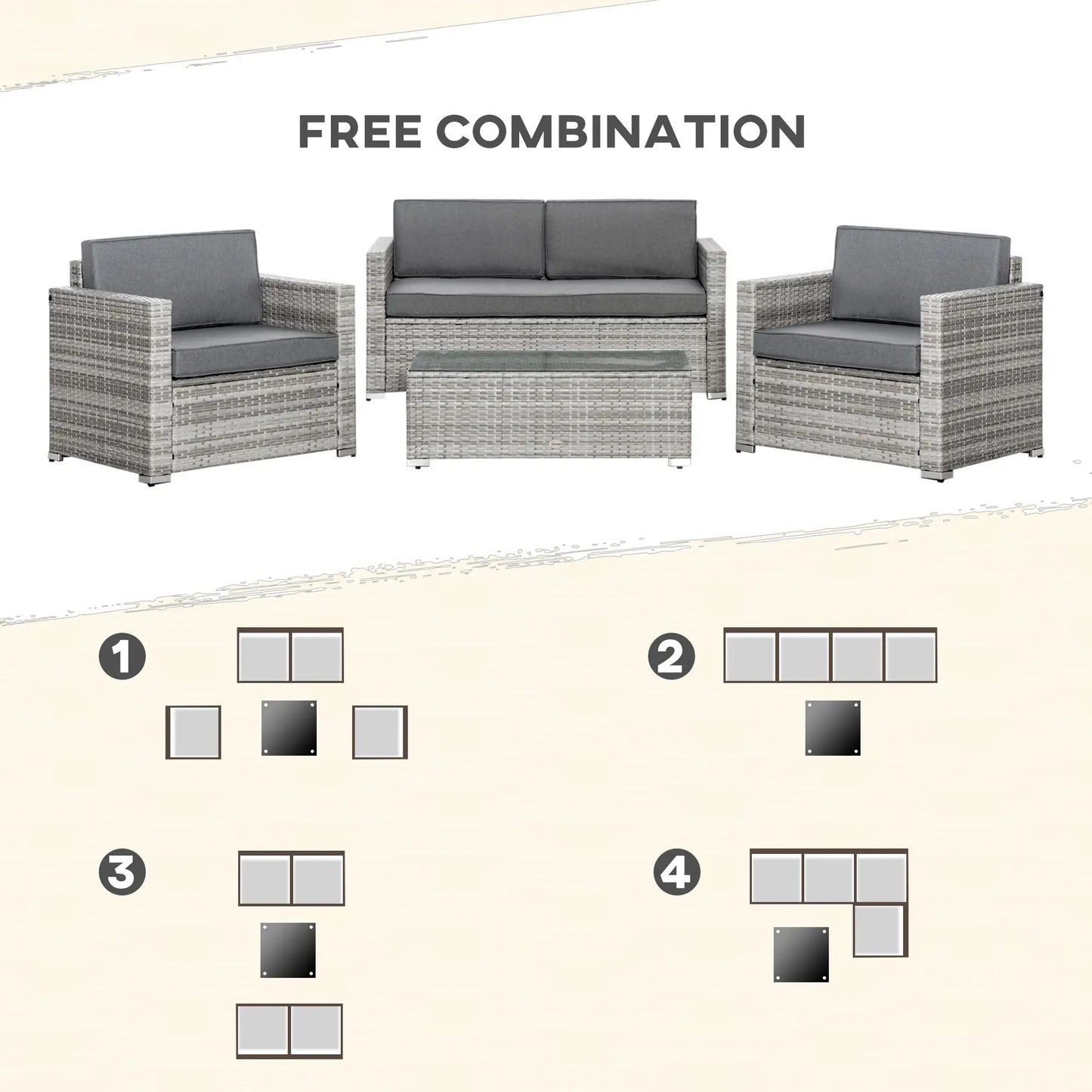 4-Piece Outdoor PE Rattan Sofa Set, Extra Wide Seat, Mixed Grey Patio Furniture Sets at Gallery Canada