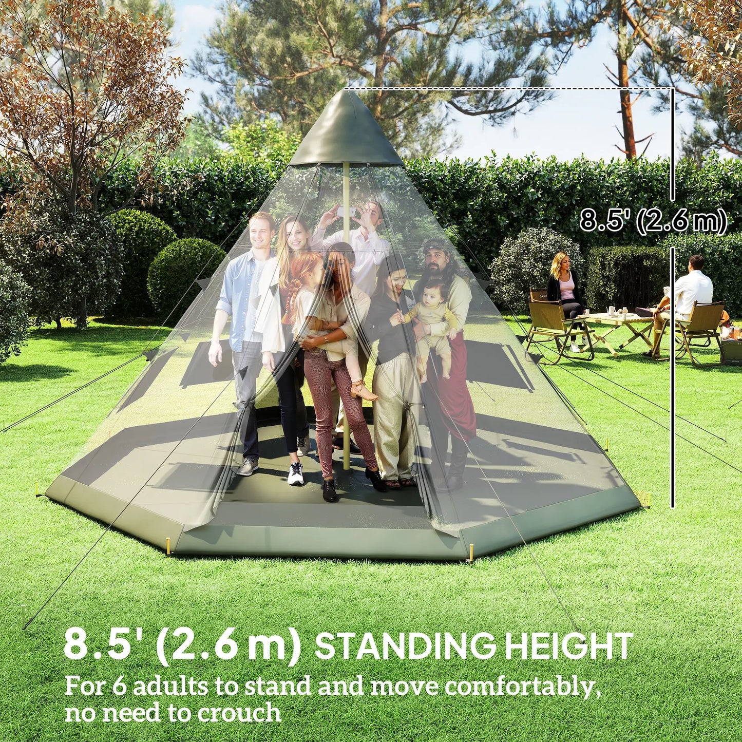 6 Person Family Teepee Tent, Mesh Windows, Floor, Carry Bag, Grey Camping Tents at Gallery Canada