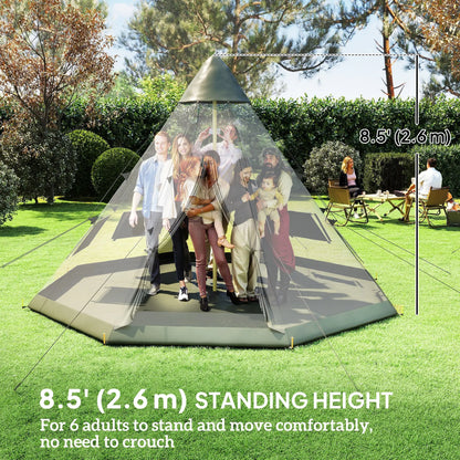 6 Person Family Teepee Tent, Mesh Windows, Floor, Carry Bag, Grey Camping Tents at Gallery Canada