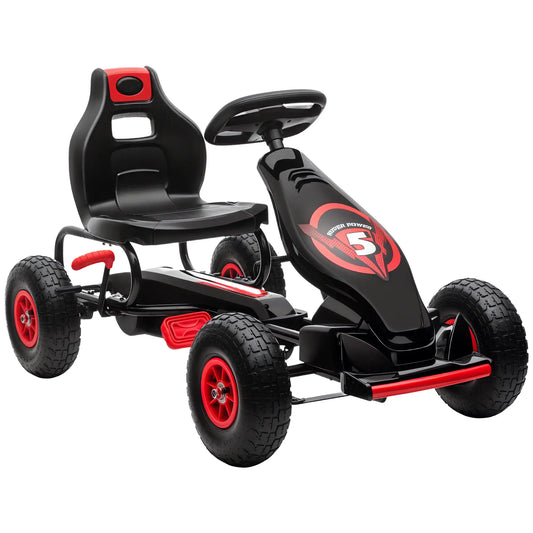 Kids Pedal Go Kart, Adjustable Seat, Rubber Wheels, Hand Brake, 5-12 Years, Red Pedal Go Karts for Kids Red, Black at Gallery Canada