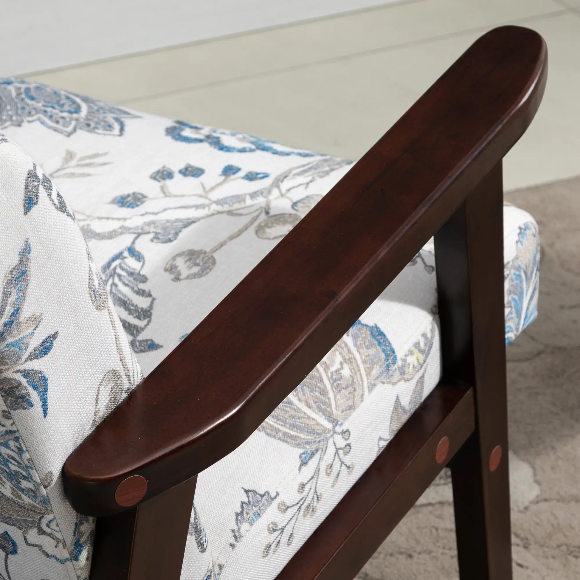 Mid-Century Modern Accent Chair, Retro Fabric Armchair, Wooden Arm, Floral Accent Chairs at Gallery Canada