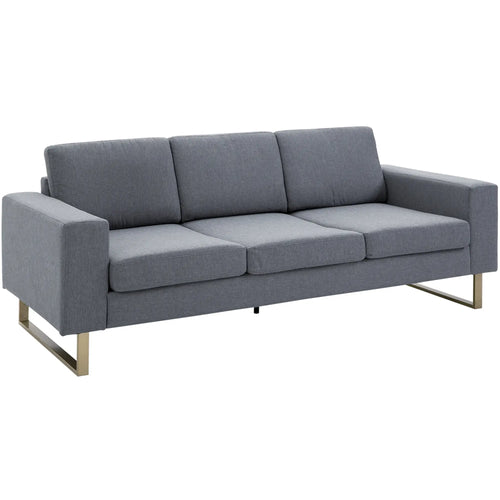 3 Seater Sofa, Linen Upholstered, Steel Leg, Wide Armrest, Grey