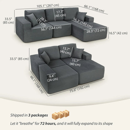 Modular Sectional Sofa Bed, L Shaped Couch, Dark Grey 3-Seater Sofas at Gallery Canada
