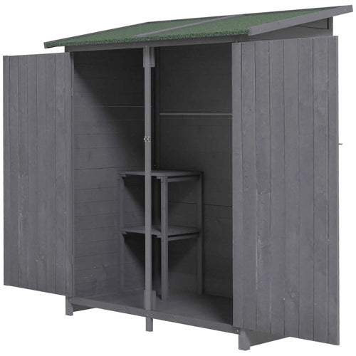Garden Storage Shed, Asphalt Roof, Wooden, Double Door, Green and Grey